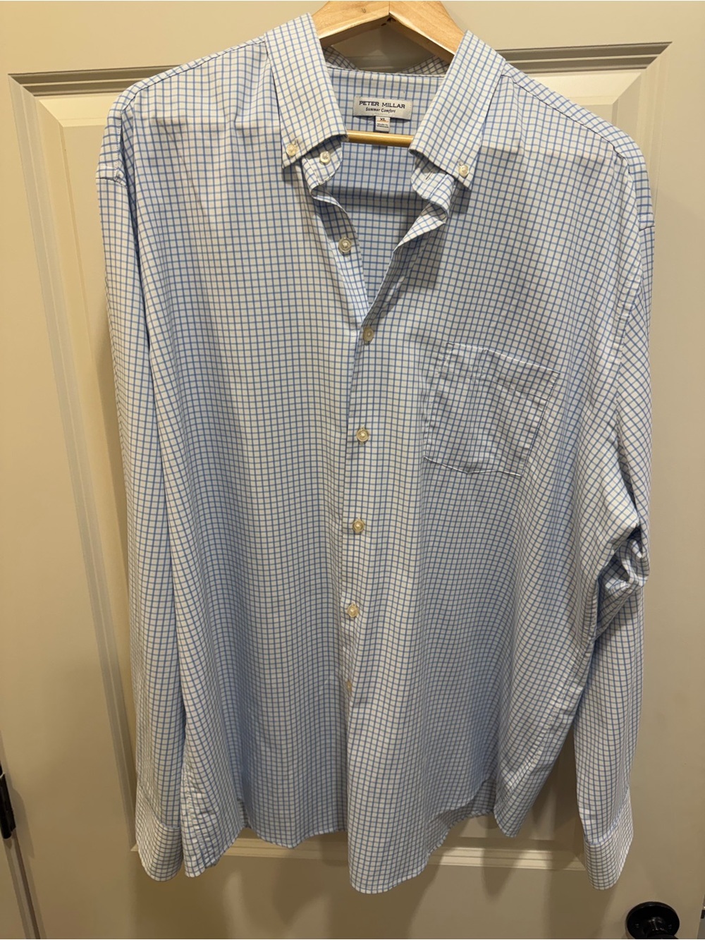 Peter Millar Blue and White Checked Button-Down Shirt